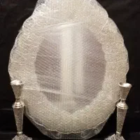 آینه و شمعدان ملیله با روکش نقره