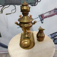 سماور برنجی ذغالی یک لیتری طرح روس