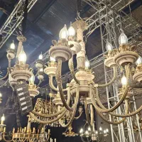 لوستر برنز با تلفیق سنگ طبیعی سبز|لوستر و چراغ آویز|تهران, پارک شهر|دیوار