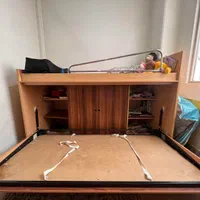 تخت دوطبقه کم جا تاشو همراه با قفسه وکمد لباس|تخت و سرویس خواب|تهران, قنات‌کوثر|دیوار