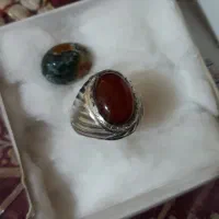 انگشتر نقره عقیق رگه دار قدیمی