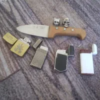 فندک قدیمی اهنی. و چاقو و انگشتر