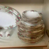 سرویس غذاخوری ۲۸ پارچه گلسرخی دور طلایی