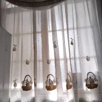 پرده آشپزخانه حریر پلی استر گلدوزی شده