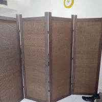 پارتیشن پاراوان چوبی حصیری چهار لنگه