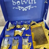 ست سینی و چایخوری طلایی و شیک