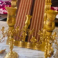 آیینه شمعدان برنجی اب طلا شده قدیمی