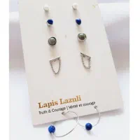 گوشواره میخی پک دار 5 جفتی با سنگ لاجورد چند رنگ