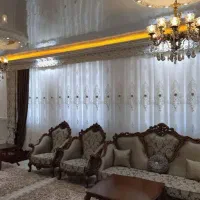 پرده پذیرایی حریر گل برجسته ترک و پنل مخمل ترک|پرده، رانر، رومیزی|تهران, ازگل|دیوار