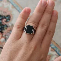 انگشتر نقره عقیق سیاه مربعی(مردانه)