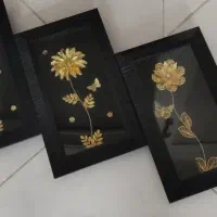 تابلو گل ورق فلزی طلایی