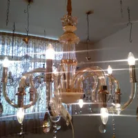لوستر ده شاخه کریستال شامپاینی با دیوارکوب