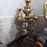 میز خاطره کامل برنج با وسایل سماور همه برنجی