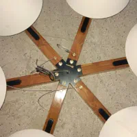 لوستر ۶ شاخه پایه فلزی روکش چوبی و اینه چوبی|لوستر و چراغ آویز|تهران, مجیدیه|دیوار