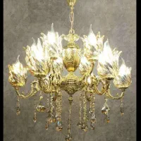 لوستر برنجی ریختگری شده ۵ شاخه ۱۰ شعله اصل