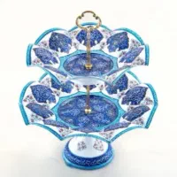ظرف شیرینی دوطبقه مسی میناکاری   نو