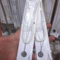 گردنبند دو ردیف مدل مروارید و الیزابت رنگ نقره ای