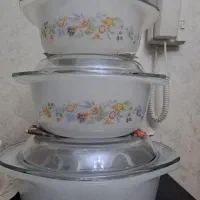 ۳ قابلمه پیرکس وکاسه بشقاب آرکوپال