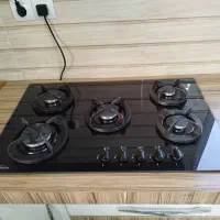 گاز شیشه‌ای رومیزی و سینک ایتالیایی در حد نو