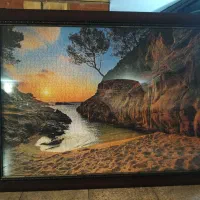 پازل قاب شده، طرح غروب ساحل مناسب کادو و تزئینی