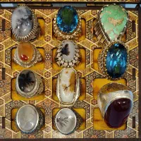 انگشتر نقره عقیق شجر فیروزه یاقوت توپاز