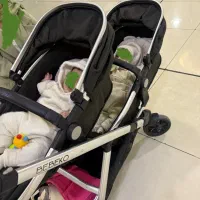 کالسکه دوقلو ببکو اصل آلمان در حد نو مشکی نقره ای
