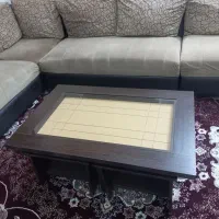 فروش فوری مبل L ال چرم مخمل/میز وگل میز فقط۱۳/۵۰۰ت|حراج|شیراز, تندگویان|دیوار