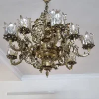 لوستر برنجی شش شاخه دوازده شعله