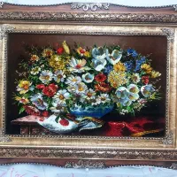 تابلو گل بابونه کد 25 دستبافت و ابریشم دار|تابلو فرش|تبریز, |دیوار