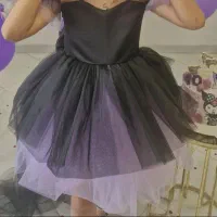 پیراهن مجلسی کرومی مشکی بنفش دخترانه