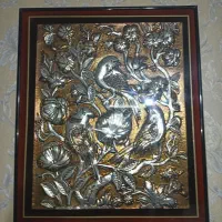 تابلو کاملاً دست کوبی مسی و چرم اصل A. هو