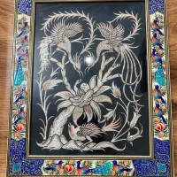 تابلو قلم زنی مسی مدل گل و مرغ