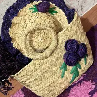 ست کلاه و زنبیل گلدار بسیار شیک