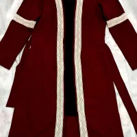 مانتو بلند نو رنگ زرشکی و کت جین کاغذی