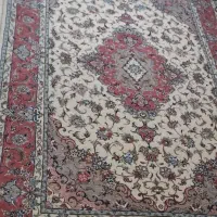 دو تخته فرش دستباف اردکان یزد کرم حاشیه مسی
