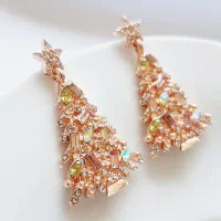 گوشواره آویز کوتاه درخت کاج نگینی بدون پک چند رنگ|بدلیجات|زاهدان, |دیوار