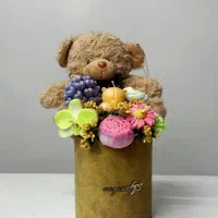 باکس گل و شمع همراه خرس عروسکی