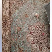 چهارتخته فرش شش متری آبی فیروزه ای همراه شش پشتی
