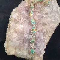 دستبند نقره ۹۵۰ با فیروزه اصل نیشابور عقیق یمنی