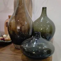 گلدان شیشه ای طرح سالونک سه عددی سبز دودی