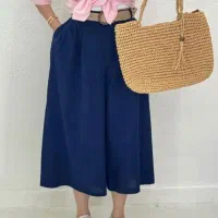 شلوار دامنی لنین با کمربند کنفی