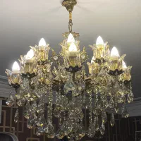 لوستر کلاسیک برنزی ۱۶ شاخه + ۲ عدد چراغ دیواری