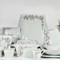 سرویس پذیرایی چینی گل برجسته طلایی ۱۲ نفره