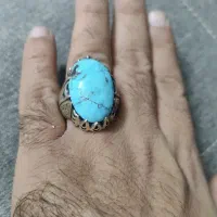 انگشتر نقره فیروزه نیشابوری درشت رکاب دست ساز