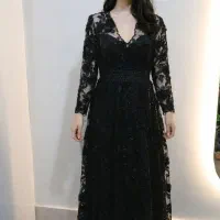 لباس مجلسی گیپور دار مشکی مناسب تا سایز ۴۸