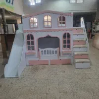 تخت دو طبقه سرسره دار سایز نوجوان مدل کلبه لمسه ای|تخت و سرویس خواب|مشهد, خلق آباد سفلی|دیوار