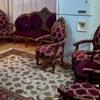 مبلمان استیل چوبی ۹ نفره، پارچه ترک، چوب گردو|مبلمان خانگی و میز عسلی|اصفهان, سنبلستان|دیوار