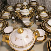 سرویس چینی۱۲نفر غذاخوری روکش طلاژاپن کریستال والتر