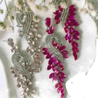 گوشواره مدل گندم طرح جواهر رنگ صورتی