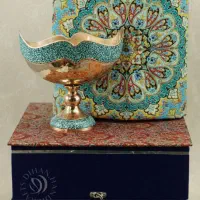 جعبه هدیه‌ صنایع دستی کشکول مس فیروزه و ترمه اعلا